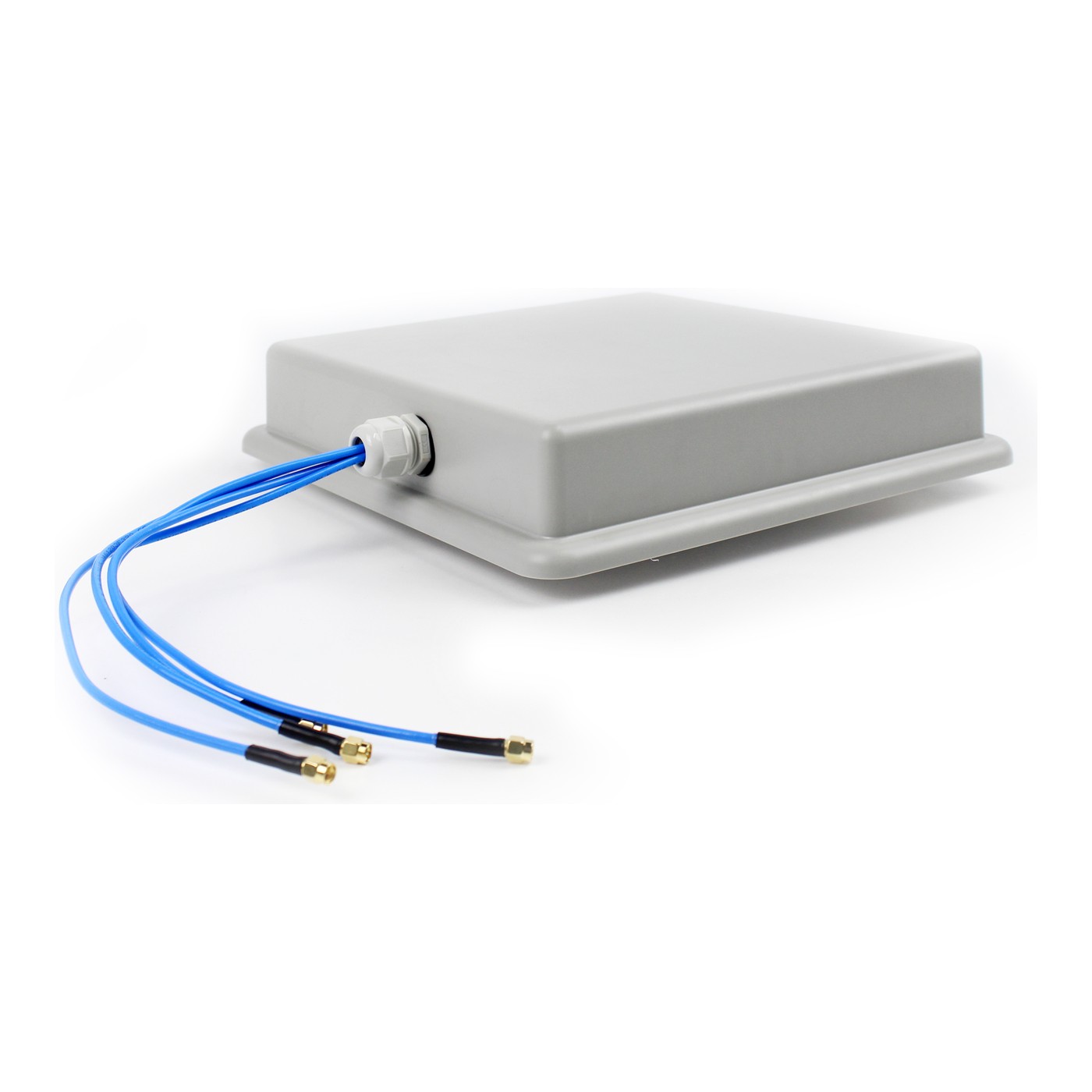 Weatherproof cable gland where the four cables leave the enclosure