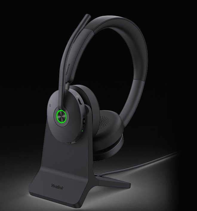 Yealink BH74 headset on the BHC74 charging stand