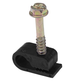 HBE-Grip Clip CAT6 &mdash; black single-cable grip clip with its hex-head screw fitted through the body