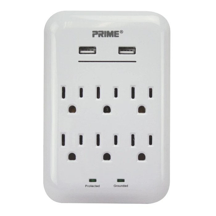 Prime PBUSB346S 6 Outlet 1200 Joule Surge Tap with 2-Port 3.4A USB Charger
