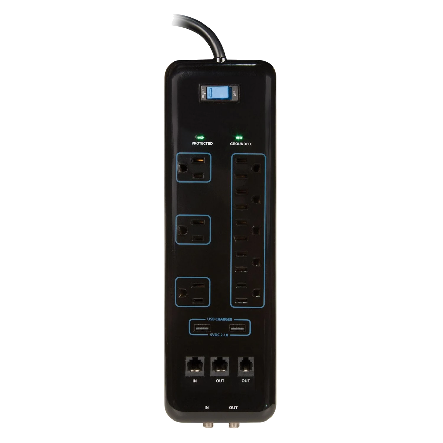 Prime PB523118 8 Outlet 3600 Joule Multimedia Surge Protector with 2-Port USB Charger