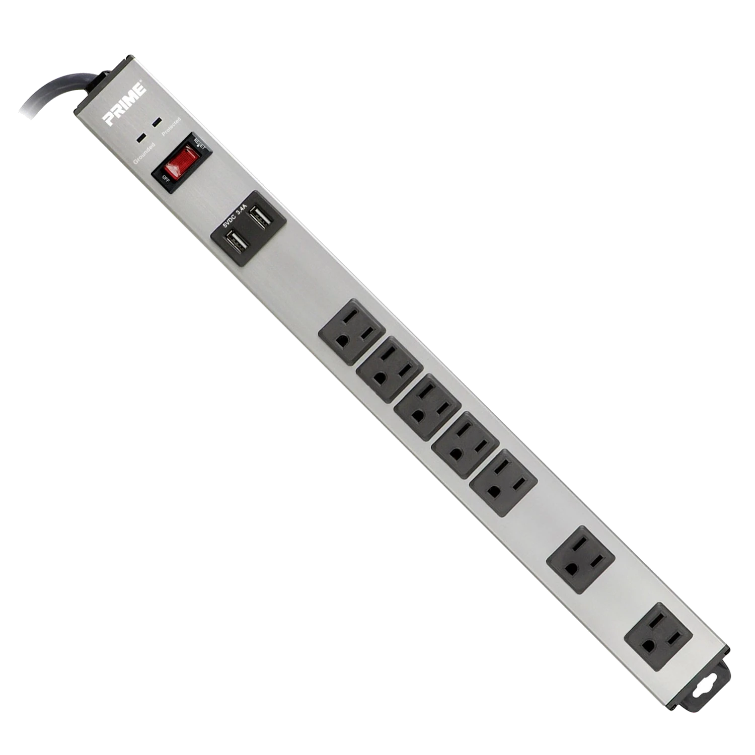 Prime PBGSMU053 7 Outlet 1500 Joule Silver Metal Surge Protector with 6ft Cord