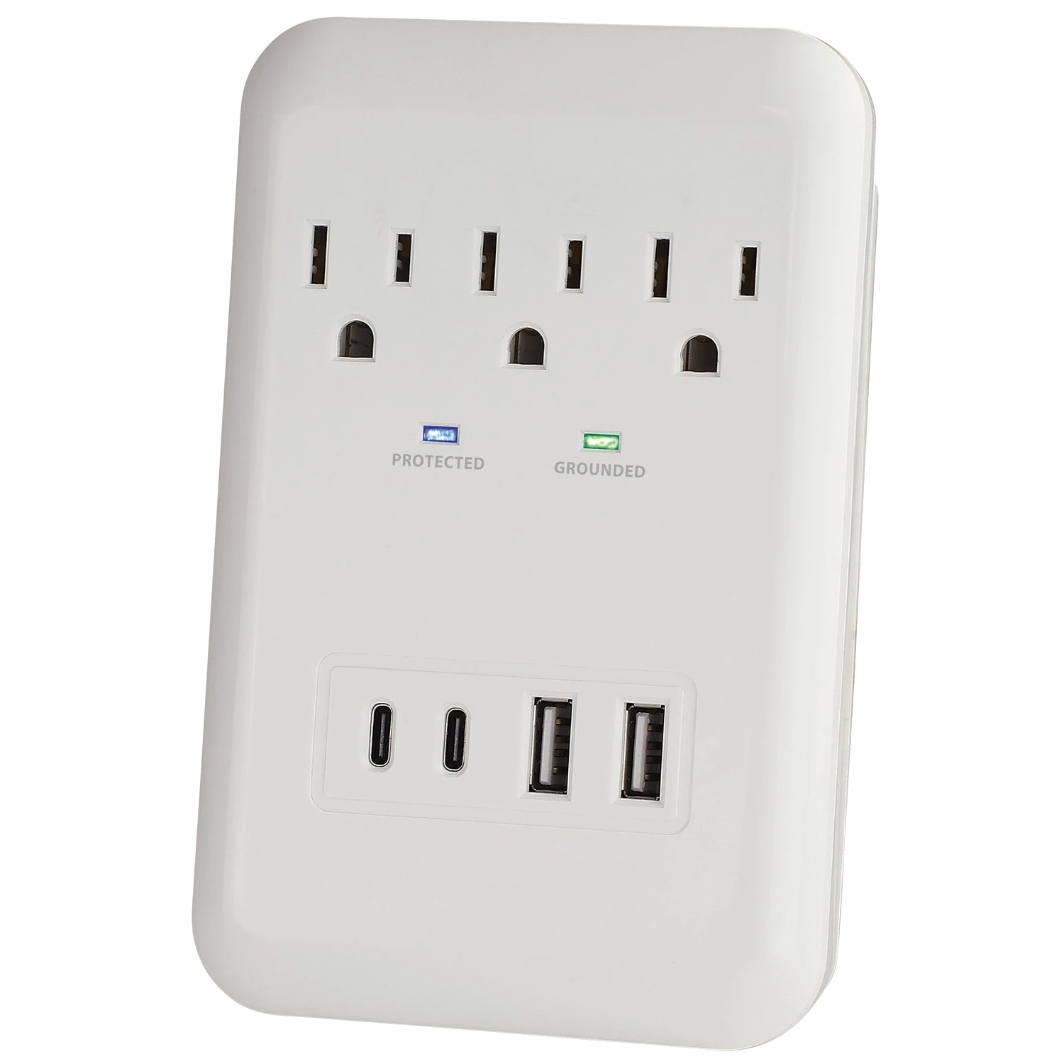 Prime PBSUC418 3 Outlet 980 Joule Surge Protector with 2 USB-C & 2 USB-A 17W Charging Ports and Phone Shelf