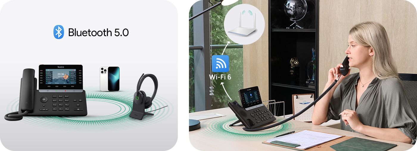 Bluetooth 5.0 pairing and Wi-Fi 6 connectivity on the Yealink T85W