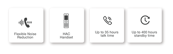 Flexible Noise Reduction · HAC handset · up to 35 hours talk time · up to 400 hours standby time