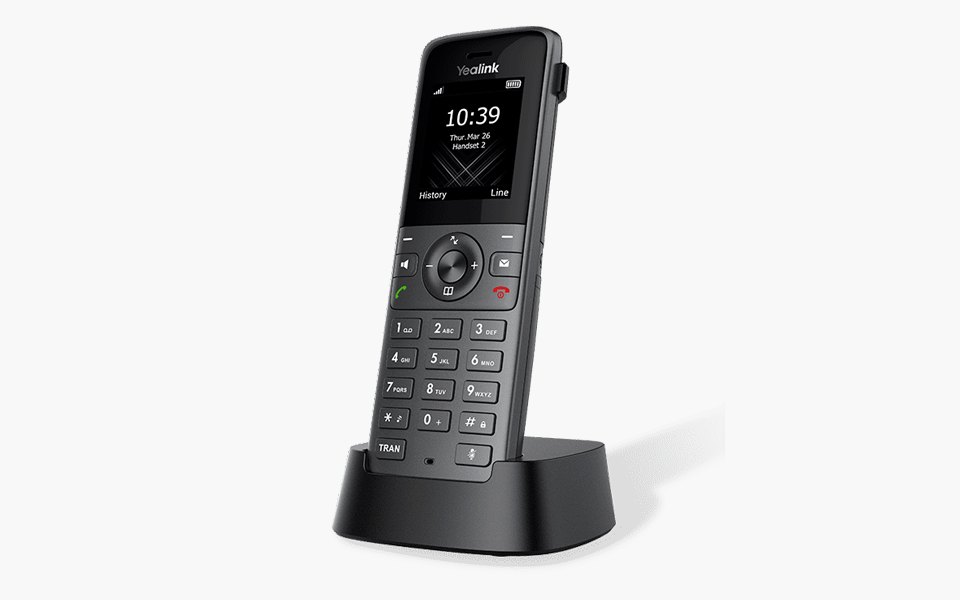 Yealink W73H DECT handset in its charging cradle