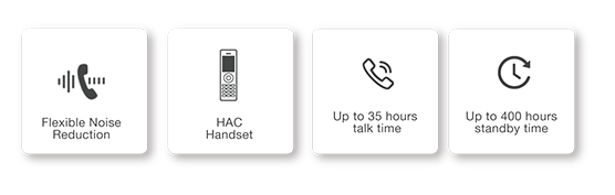 Flexible Noise Reduction · HAC handset · up to 35 hours talk time · up to 400 hours standby time