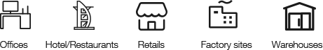 Offices · Hotel and restaurants · Retail · Factory sites · Warehouses